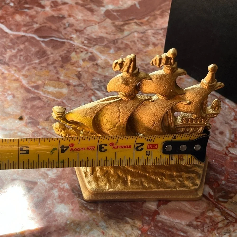 Antique Bronze gilded Bookend Sailing Boat 1803 Galleon Time Of Elizabeth Stamp